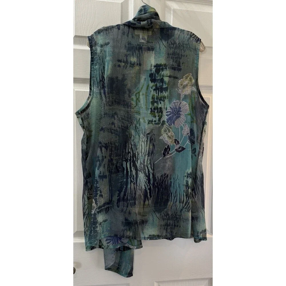 Coldwater Creek Water Floral Sheer Scarf Top OS One Size Multicolor Sheer NWT
